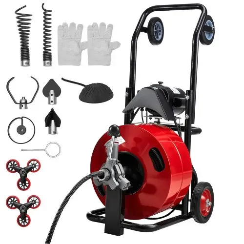VEVOR Rohrreinigungsmaschine φ19 mm x 30 m, Reinigungsspirale mit Automatischer Zufuhr, Mehrradkombination, 6 Schneidwerkzeugen & Pneumatischem Fußschalter für Rohrdurchmesser von 100 bis 200 mm – Bild 8