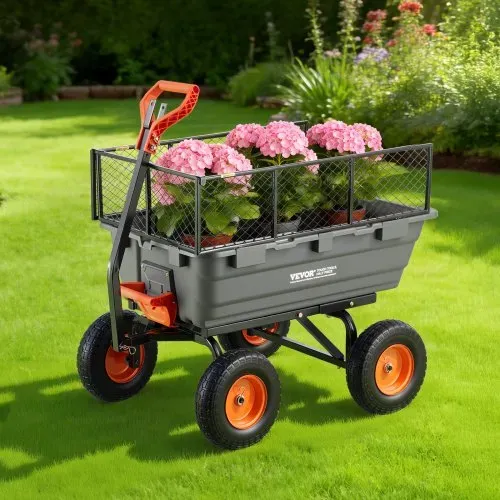 VEVOR Gartenwagen mit Kippfunktion, 544 kg Belastbarer Bollerwagen, 270° Drehbarer Transportwagen für Gartenarbeit aus Kunsttoff & Stahl mit 13 Zoll PU-Reifen & Metallzaun für Rasen, Kies & Schlamm – Bild 7