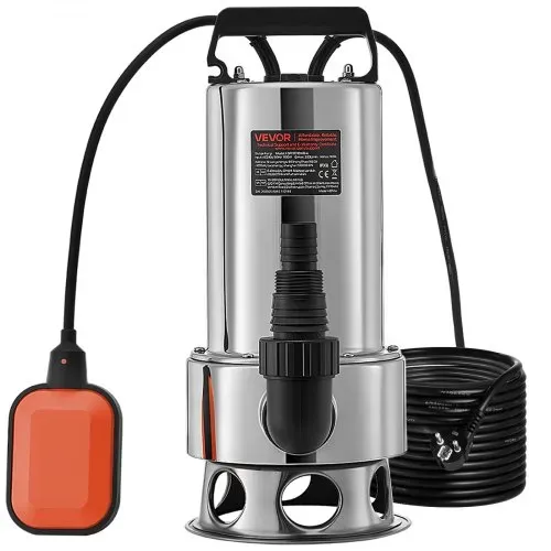 VEVOR Tauchwasserpumpe, 1300 W, 20000 l/h, mit 10 m Kabel und automatischem Schwimmerschalter, Edelstahl und Gusseisen für schmutzige oder saubere, leere Gartenteiche, Schwimmbäder, Whirlpools – Bild 9