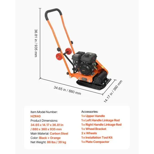 VEVOR Benzin Rüttelplatte, 2 PS (79 CC) Motor, 5250 U/min Vibrationsstampfer, Verdichter 8 kN Verdichtungsdruck, 410x315 mm Platte, Handgeführte Rütteler für Pflasterarbeiten, Asphalt & Fundamente – Bild 6