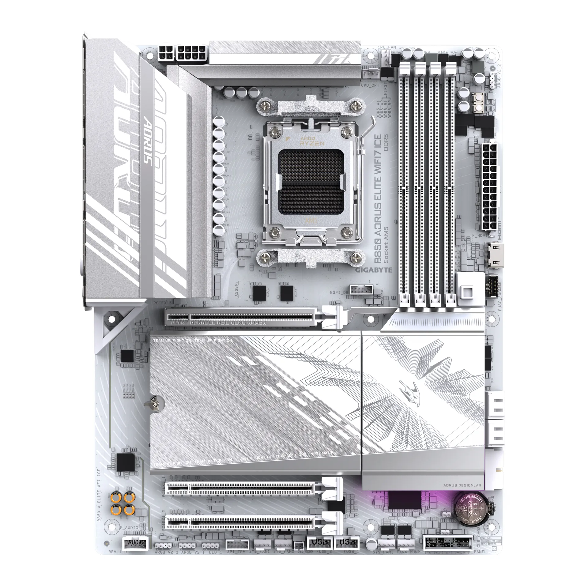 GIGABYTE B850 AORUS ELITE WIFI7 ICE Motherboard - AMD Ryzen 9000 Serie CPUs, 14+2+2 Phasen digitales VRM, bis zu 8200MHz DDR5 (OC), 1xPCIe 5.0 + 2xPCIe 4.0 M.2, 2,5 LAN, WIFI 7, USB 3.2 Gen 2x2 – Bild 2