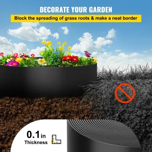 VEVOR Landschaftseinfassung, 25,4 cm Tiefe, 91,4 m Gesamtlänge, recyceltes HDPE-Terrassenbrett, flexible Biegekante für Landschaftsbau, Rasen, Garten, Hof, gegen eindringendes Unkraut, Schwarz – Bild 2
