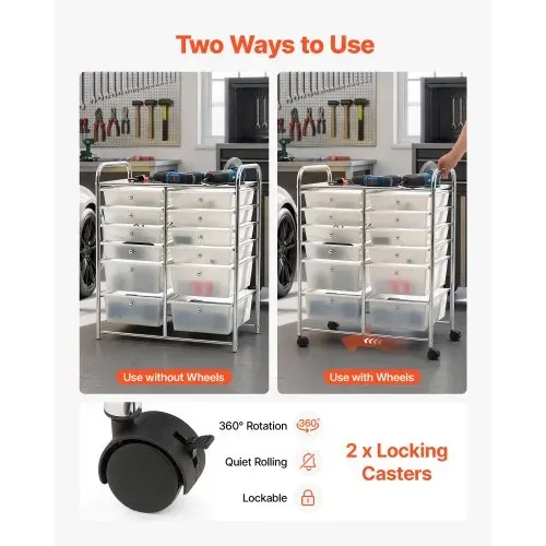 VEVOR Rollwagen mit 12 Schubladen Rollcontainer Doppelreihe 635x395x815mm, Metallgestell, Ablagefläche, Handgriffe, Lenkrolle mit 2 Bremsen, Mobiler Schubladenwagen für Büro Werkstatt Klassenzimmer – Bild 2