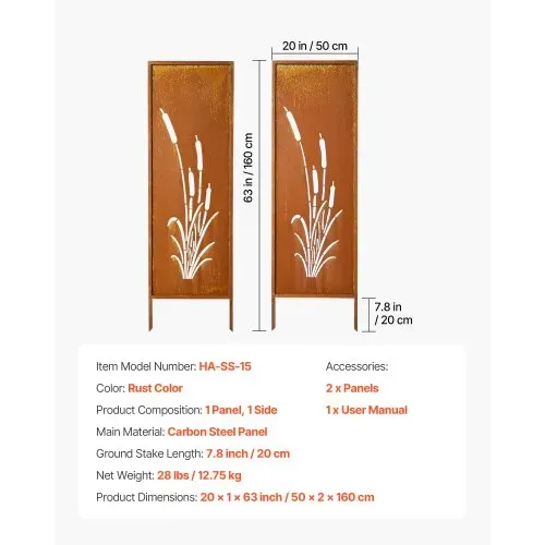 VEVOR Paravent, 50x160 cm 2er-Pack, Raumteiler Metall, Trennwand mit Erdspießen & Kohlenstoffstahlplatte, Sichtschutz, Raumtrenner, Dekorative Sichtschutzwand für Garten, Terrasse, Hof, Balkon – Bild 6