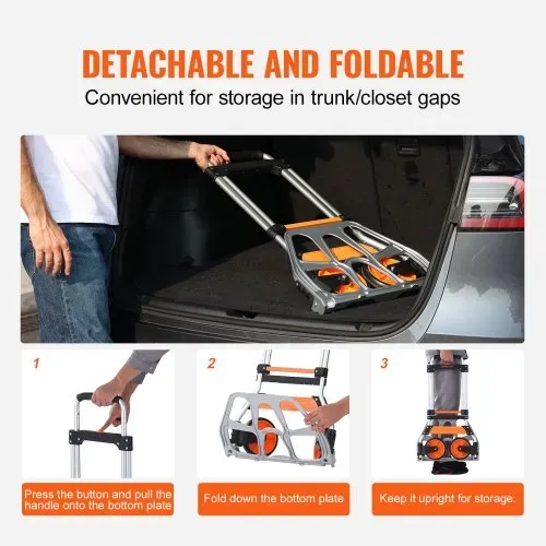 VEVOR Sackkarre Klappbar 125kg Transportkarre aus Aluminiumlegierung und Kunststoff Stapelkarre mit verstellbarem Griff 820-1105mm Faltbarer Trolley inkl. Bindeseil kompakte Größe zum Verstauen – Bild 5
