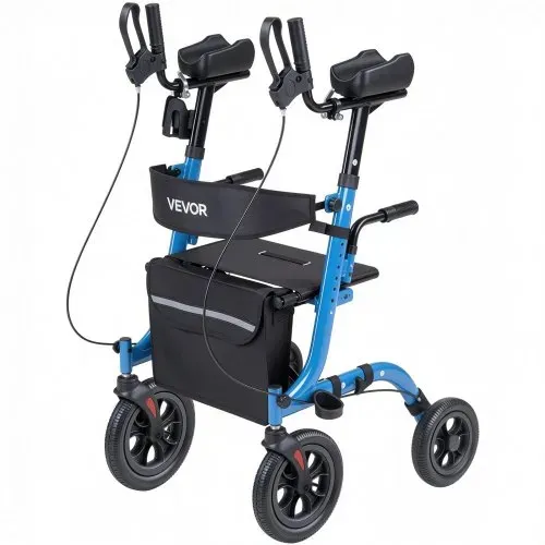 VEVOR Rollator Faltbar mit Sitz, Leichtgewicht Gehwagen mit 4 PU Reifen, Gehhilfe bis 136 kg mit Rückenlehne Tasche Gehstockhalter, Höheverstellbare Laufhilfe mit Feststellfunktion für Senioren, Blau – Bild 10