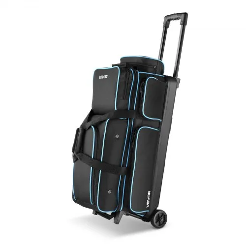VEVOR Bowlingballtasche für 3 Bälle mit Doppelrollen & separatem Fach für Schuhe (bis US-Größe 16) & übergroßer Zubehörtasche, einziehbarer Griff lässt sich auf 105 cm ausziehen Schwarz + Blau VEVOR Bowlingballtasche für 3 Bälle mit Doppelrollen & separatem Fach für Schuhe (bis US-Größe 16) & übergroßer Zubehörtasche, einziehbarer Griff lässt sich auf 105 cm ausziehen Schwarz + Blau