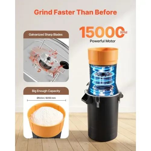 VEVOR Elektrische Getreidemühle 25 L, Gewürzmühle 600 W, Gewürzmühle mit verzinkten & scharfen Klingen, Pulverisiermaschine für Trockenes Getreide Gewürze Müsli Kaffee Mais 390x320x815 mm – Bild 3
