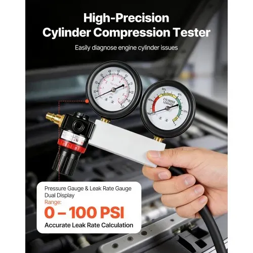 VEVOR Druckverlustprüfer für Motorenzylinder 0-100 psi Manometerbereich, Zylinderdrucktester mit 4 Adaptern & 2 Metallrohren, Kraftfahrzeug Kompressionsprüfset Druckprüfung und Leckratenmessung VEVOR Druckverlustprüfer für Motorenzylinder 0-100 psi Manometerbereich, Zylinderdrucktester mit 4 Adaptern & 2 Metallrohren, Kraftfahrzeug Kompressionsprüfset Druckprüfung und Leckratenmessung