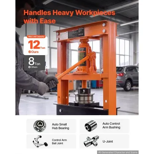 VEVOR Hydraulische Werkstattpresse 12 t H-Rahmen aus Kohlenstoffstahl, 8 Höhenstufen 23–655 mm, Hydraulikpresse mit Druckbegrenzungsventil und Ergonomischem Gummigriff, zum Biegen Richten Pressen VEVOR Hydraulische Werkstattpresse 12 t H-Rahmen aus Kohlenstoffstahl, 8 Höhenstufen 23–655 mm, Hydraulikpresse mit Druckbegrenzungsventil und Ergonomischem Gummigriff, zum Biegen Richten Pressen