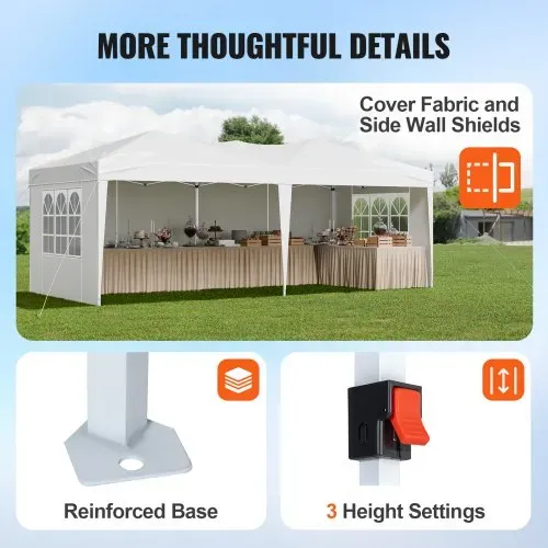 VEVOR Pavillon Faltpavillon, 5,9 x 2,96 x 2,65 m, Festzelt, Gartenzelt mit Seitenwänden & belüfteten Fenstern, 3 Höheneinstellungen, Sonnenschutz für Veranstaltungen im Außenbereich, weiß – Bild 5