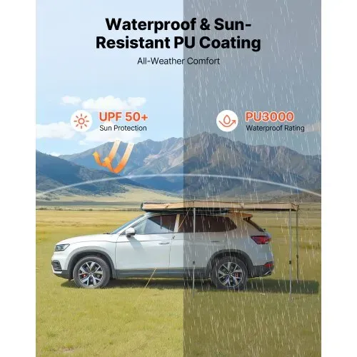 VEVOR Markise Auto, 270°-Markise, 3,19x3,07x2,10 m, Sonnensegel, wasserdicht (UV50+), inklusive Tragetasche, freistehendes Offroad-Vordach, Sonnenunterkunft für SUV, Van, LKW & Camping – Bild 4