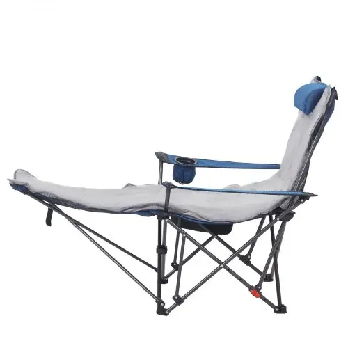VEVOR Campingstuhl faltbar, Liegestuhl mit 4 verstellbaren Positionen, Relaxsessel Liege mit Getränkehalter, Strandstuhl mit Kopfstütze & Fußstütze, trägt 100 kg, für Outdoor Camping, blau – Bild 10