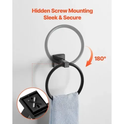 VEVOR Badezimmer Hardware Zubehör Set aus SUS201 Edelstahl (4-tlg.) inkl. Handtuchstange & Handtuchhalter (runder Ring) & Haken & Toilettenpapierhalter, für Badezimmer, Wandmontage Schwarz – Bild 3