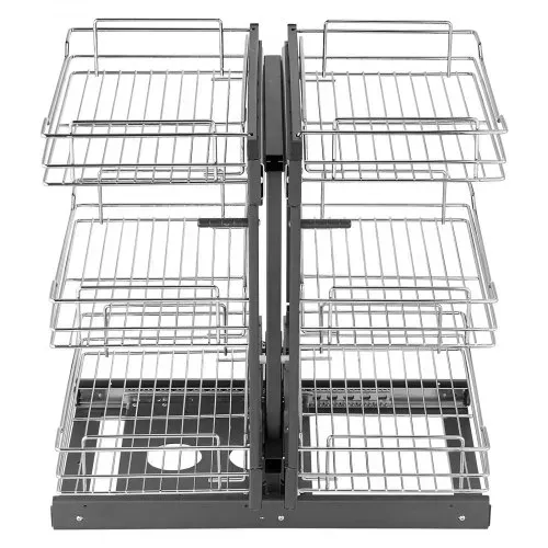 VEVOR Küchenschrank-Organizer mit 3 Ebenen & 6 Ablagen, Aufbewahrungskorb aus verchromtem Karbonstahl, Aufbewahrungs-Organizer, links und rechts zu öffnen, min. Türöffnungsbreite 38 cm – Bild 10