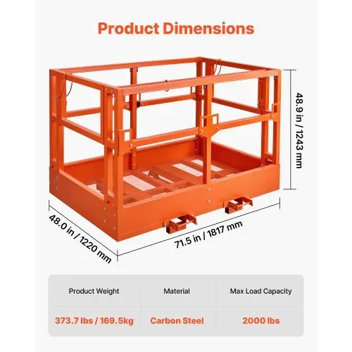 VEVOR Staplerbühne 1817×1220 mm, 907,18 kg Belastbarer Arbeitskorb aus Kohlenstoffstahl, Sicherheitskorb mit 160×60 mm Einfahrtaschen & Verriegelungsstift, Gabelstapler-Arbeitsbühne für Höhenarbeiten VEVOR Staplerbühne 1817×1220 mm, 907,18 kg Belastbarer Arbeitskorb aus Kohlenstoffstahl, Sicherheitskorb mit 160×60 mm Einfahrtaschen & Verriegelungsstift, Gabelstapler-Arbeitsbühne für Höhenarbeiten