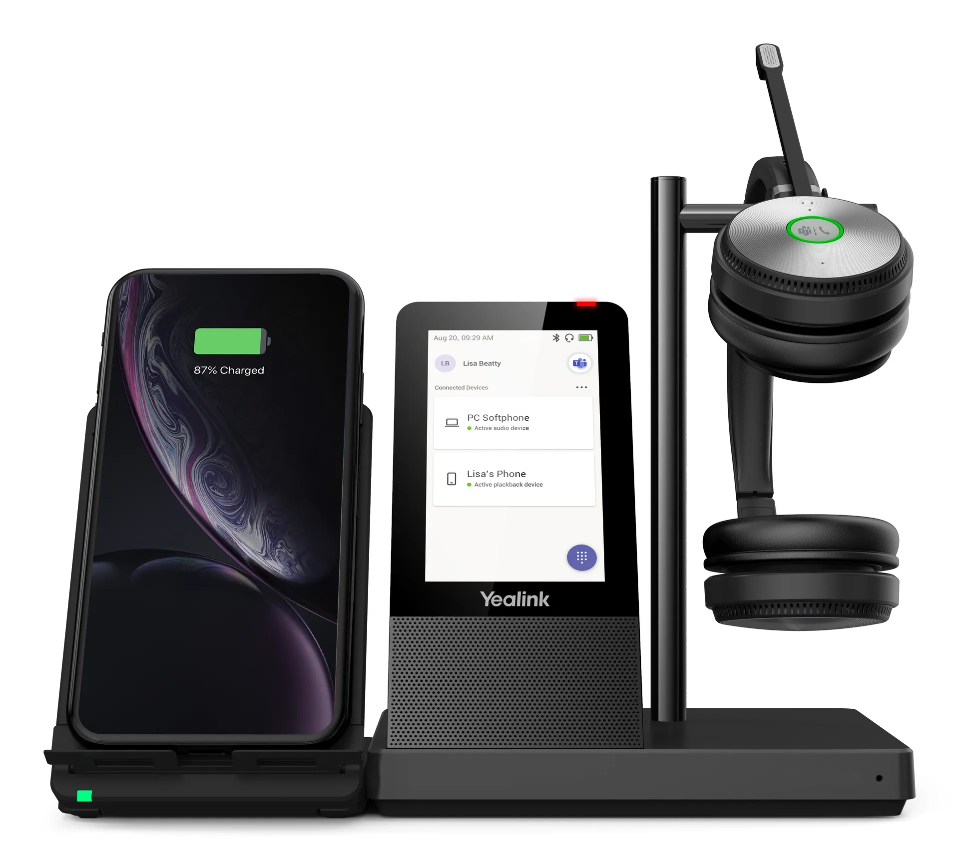 Yealink WH66 Dual Teams Persönliches Audio-Konferenzsystem Kabellos Kopfband Büro/Callcenter USB Typ-A Bluetooth Ladestation Schwarz Yealink WH66 Dual Teams Persönliches Audio-Konferenzsystem Kabellos Kopfband Büro/Callcenter USB Typ-A Bluetooth Ladestation Schwarz