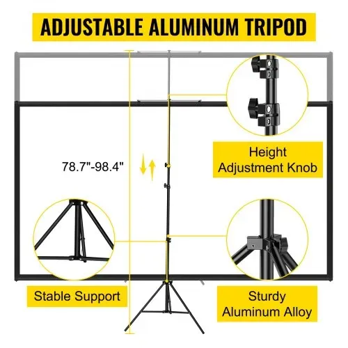 VEVOR 16:9 Beamer Leinwand 100 Zoll 4K HD Präsentationswand Stativ Projektionsfläche 227x127cm Rolloleinwand 160-Grad-Betrachtungswinkel Leinwand 200-250cm Höhenverstellbar für Heimkino Tagungsraum – Bild 3