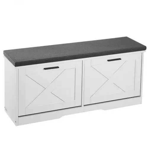 VEVOR Schuhbank mit 2 Klappen 200kg Schuhkipper Schuhkommode 1000x305x475mm, für Flur Wohnzimmer Schlafzimmer, Schuhschrank mit 2 Flip-Schubladen, Gepolstertem Sitzkissen, aus Spanplatte, Schwarz-Weiß – Bild 9