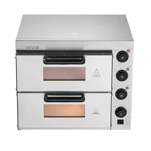 VEVOR Kommerzieller Pizzaofen für die Arbeitsplatte, 16-Zoll-Doppeldecker-Schichten, elektrischer Pizzaofen aus Edelstahl mit Stein und Griff, Mehrzweck-Pizzamaker für den Innenbereich zum Backen von Brezeln im Restaurant zu Hause – Bild 9