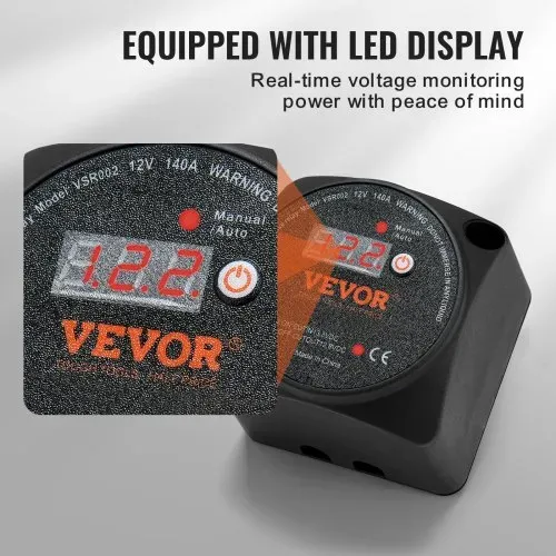 VEVOR Doppelbatterie-Trennrelais, 12 V, 140 A, manueller und automatischer Modus, spannungsempfindliches VSR-Relais mit LCD-Bildschirm, für ATV, UTV, Wohnmobil, Wohnwagen, LKW, Boot, Yacht – Bild 2
