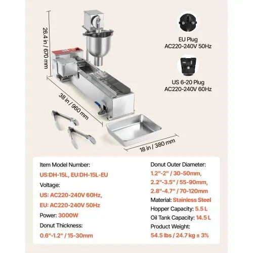 VEVOR kommerzielle automatische Donut Maschine Maker, einreihige Herstellungsausrüstung aus Edelstahl (90 Stk./h) elektrische Donut-Fritteuse mit 3 Formengrößen für Bäckereien Restaurants Café – Bild 6