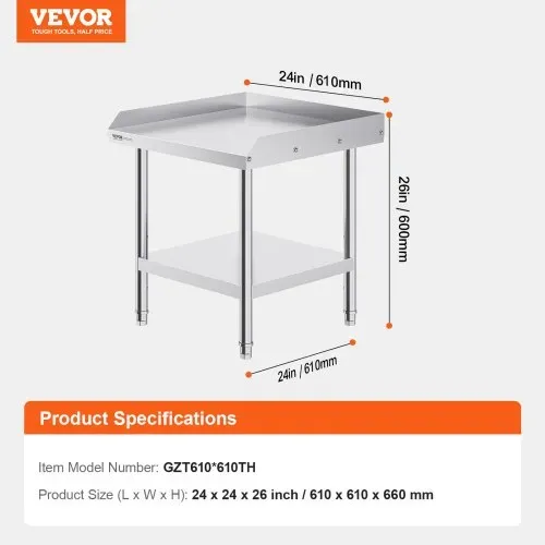 VEVOR Arbeitstisch aus Edelstahl, kommerzieller Arbeitstisch zur Lebensmittelzubereitung, 3-seitiger Spritzschutz, 610 x 610 x 660 mm Küchentisch, Arbeitstisch mit einstellbarer Höhe für Hotel – Bild 6