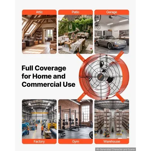 VEVOR Giebellüfter 40,6cm Dachbodenlüfter mit 4995,1m³/h Luftstrom Orange, Kühlung & Luftzirkulation für Dachboden Werkstatt & Lager, Kohlenstoffstahlgehäuse, mit Thermostat Netzkabel & Steuerkabel – Bild 4