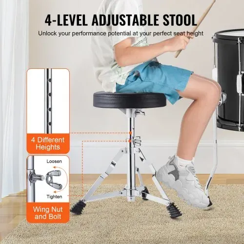 VEVOR Schlagzeugset für Kinder, 5-teilig, Anfänger-Schlagzeugset mit Bass-Toms, Snare, Standtrommel, verstellbarem Thron-Becken, Hi-Hat-Pedal und zwei Paar Drumsticks, für Kinder, schwarz – Bild 4