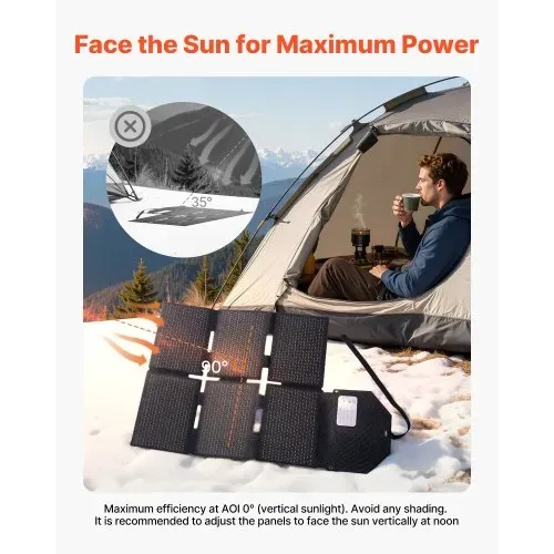 VEVOR Faltbares Solarpanel 60 W, 16BB N-Typ monokristallines Solarmodul mit 24 % Wirkungsgrad, Solarladegerät mit MC4-Ausgang, Typ-C-, USB-A- & DC-Anschlüssen für Powerstations beim Camping – Bild 7