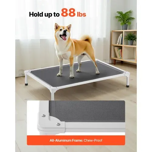 VEVOR erhöhtes Hundebett für große Hunde, tragbares erhöhtes Hundeliege mit Aluminiumrohr-Metallrahmen und atmungsaktivem Teslin-Netz, kühlendes Haustierbett im Innen- und Außenbereich L Grau – Bild 2