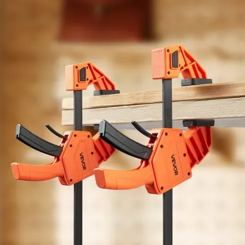VEVOR Stangenklemmen für Holzbearbeitung 2 Stk. 30,48 cm Öffnung, Quick-Grip F-Klemme mit 154 kg Belastungsgrenze, 84,6 mm Tiefe, Kunststoff & Karbonstahl, Metallbearbeitung Orange + Schwarz – Bild 7