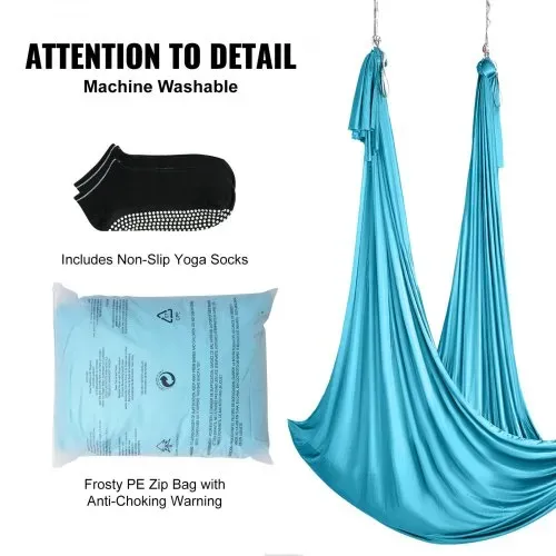 VEVOR Aerial Yoga Hängematte Set 10 x 2,8 m, Blau Aerial Yoga Swing Air Fliegen, Indoor Aerial Yoga Hammock Swing 1000 kg Max. Tragfähigkeit, inkl. Yoga-Socken & Stahlkarabiner & Alu-Drehgelenk – Bild 5
