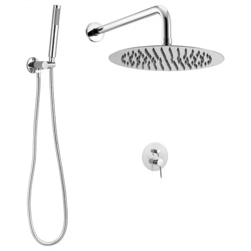 VEVOR Duscharmatur Regenduschsystem fürs Badezimmer Duschsystem mit 254 mm runden Regenduschkopf & Handbrause, wandmontierte Badezimmerarmaturen mit Messingventil & Zierset, Silberchrom – Bild 8