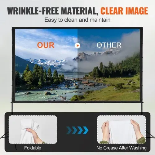 VEVOR Projektion Beamer Leinwand mit Ständer 304,8 cm HD 4K Outdoor Indoor Projektor Screen Schnelles Klappbare Tragbare Filmleinwand 16: 9 für Heimkino, Camping und Freizeitveranstaltungen Schwarz – Bild 2