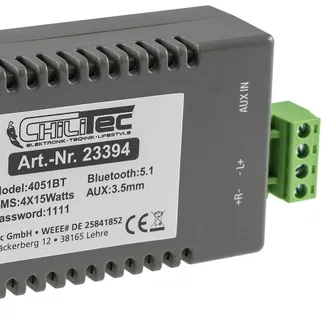 Bluetooth Receiver m. 4-Kanal Verstärker 4/8Ohm, 4x15W, 12V/4A, 3,5mm AUX-In Bluetooth Receiver m. 4-Kanal Verstärker 4/8Ohm, 4x15W, 12V/4A, 3,5mm AUX-In