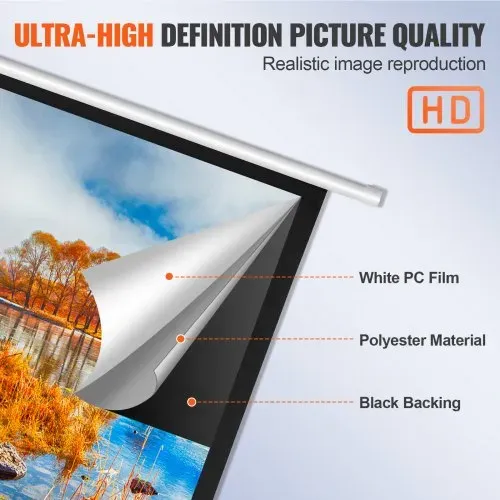 VEVOR Projektion Beamer Leinwand 254 cm HD 4K Outdoor Indoor Manuelle Projektor Screen Schnelles Klappbare Tragbare Filmleinwand 16: 9 für Heimkino, Camping und Freizeitveranstaltungen Schwarz – Bild 2
