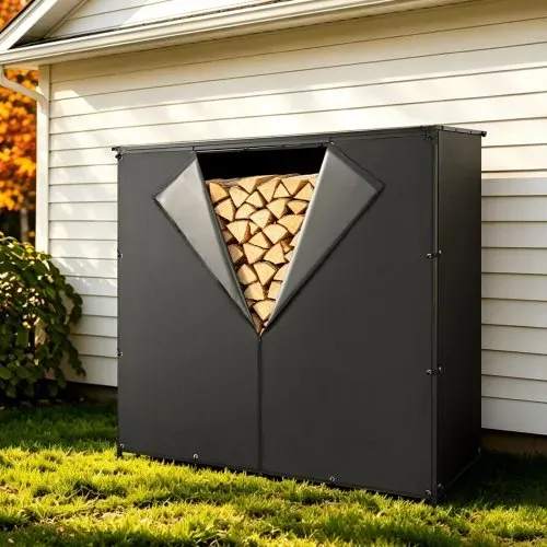 VEVOR Kaminholzregal 3/8 Cord Brennholzregal mit Abdeckung 1855x715x1850 mm, für Kamin, Terrasse & Balkon, Rahmen aus Kohlenstoffstahl Pulverbeschichtet, Tragfähigkeit 730 kg, Kapazität 1962 L Schwarz – Bild 7