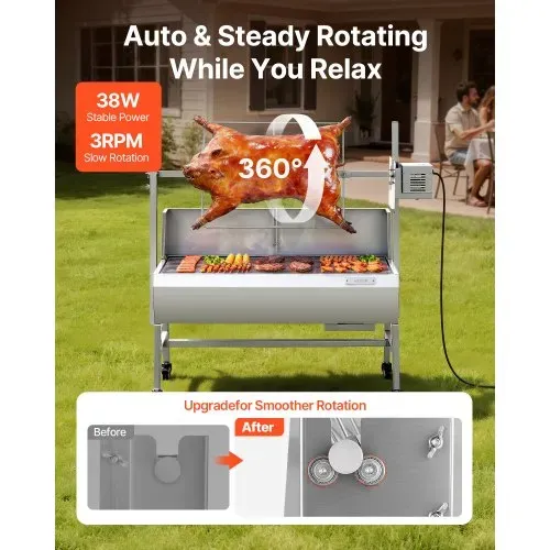 VEVOR Drehspießgrill 38 W Spanferkelgrill Lammgrill Holzkohlegrill (94 cm Grilllänge) mit 60 kg Tragkraft & 7-facher Höhenverstellung & Schutzblech, Edelstahl-Elektrogrill-Set für Camping Outdoor VEVOR Drehspießgrill 38 W Spanferkelgrill Lammgrill Holzkohlegrill (94 cm Grilllänge) mit 60 kg Tragkraft & 7-facher Höhenverstellung & Schutzblech, Edelstahl-Elektrogrill-Set für Camping Outdoor