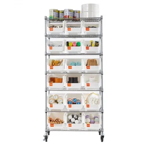 VEVOR Standregal, Lagerregal mit 7 Ebenen & 18 Stapelboxen, Bücherregal, Küchenregal mit Rollen, Werkzeugaufbewahrung für Garage, Lager, Büro, Restaurant, Klassenzimmer, Küche, 690x355x1490 mm – Bild 9