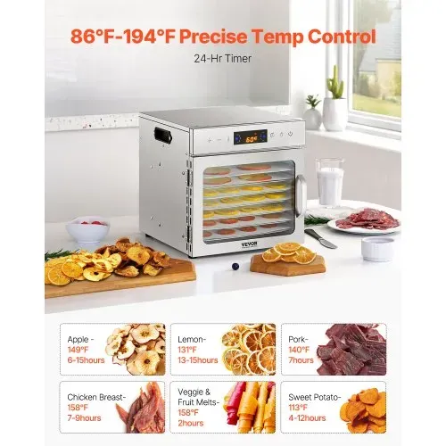 VEVOR Dörrgerät Dörrautomat 8 Edelstahlschalen, elektrischer 400 W Futtertrockner mit einstellbarer Temperatur, Gefriertrockner für Trockenfleisch Fleisch Obst Gemüse Kräuter Hundeleckerlis – Bild 4