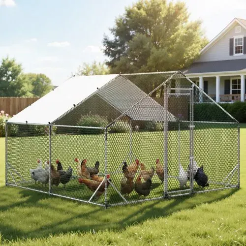 VEVOR Hühnerstall, 3x3x2 m, Begehbarer Hühnerauslauf mit Wasserdichter Abdeckung & Stabilem Rahmen, Geflügelkäfig mit Spitzdach, Freilaufgehege, Geflügelstall für Kaninchen, Hühner, Gänse – Bild 7