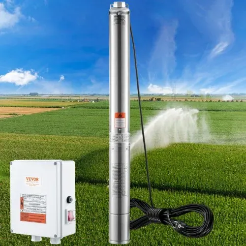 VEVOR Tiefbrunnen-Tauchpumpe, 2200 W, 230 V, 9,8 m³/h Durchfluss, 144 m Förderhöhe, mit 19,4 m Kabel und externer Steuerbox, Edelstahl-Wasserpumpen für industrielle Bewässerung und den Heimgebrauch, IP68 wasserdicht – Bild 7