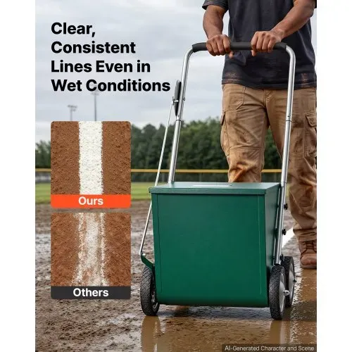 VEVOR Markierwagen Linien-Markiergerät Trocken 29,5 kg Pulverkapazität Grün, für Rasenfläche Feld & Sportplatz, Stahlkonstruktion, 50-100 mm Einstellbare Linienbreite, Klare & Gleichmäßige Markierung – Bild 2