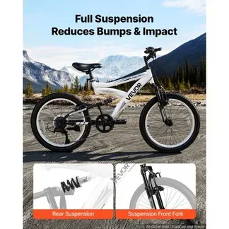 VEVOR Mountainbike 20 Zoll 6-Gang Fahrrad Kohlenstoffstahl mit Vollfederung für Freizeitfahrten in Parks und auf Radwegen, mit Verstellbarem Sattel, Klingel, Reflektoren, Lichthalterung und Bremsen VEVOR Mountainbike 20 Zoll 6-Gang Fahrrad Kohlenstoffstahl mit Vollfederung für Freizeitfahrten in Parks und auf Radwegen, mit Verstellbarem Sattel, Klingel, Reflektoren, Lichthalterung und Bremsen