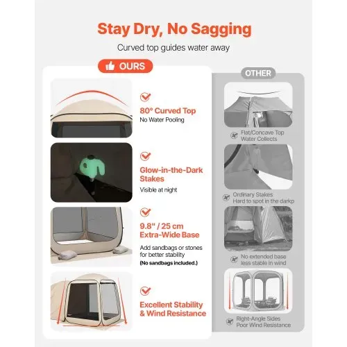 VEVOR Campingzelt, 182,88x182,88 cm, Pop-Up-Zelt für SUV-Heckklappe, tragbares Partyzelt 4-6 Personen mit Tragetasche, Seitenwände aus Netz, für Camping, Garten und Outdoor-Aktivitäten, Beige – Bild 3