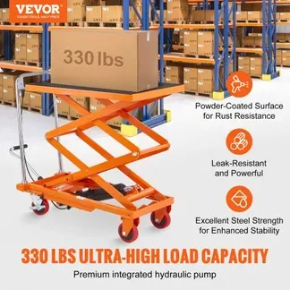 VEVOR TFD15 Hydraulischer Hubwagen Tischwagen, 330 Pfund Kapazität, 127 cm, mit 4 Rädern und rutschfestem Pad, für Materialhandhabung und Transport, Orange VEVOR TFD15 Hydraulischer Hubwagen Tischwagen, 330 Pfund Kapazität, 127 cm, mit 4 Rädern und rutschfestem Pad, für Materialhandhabung und Transport, Orange