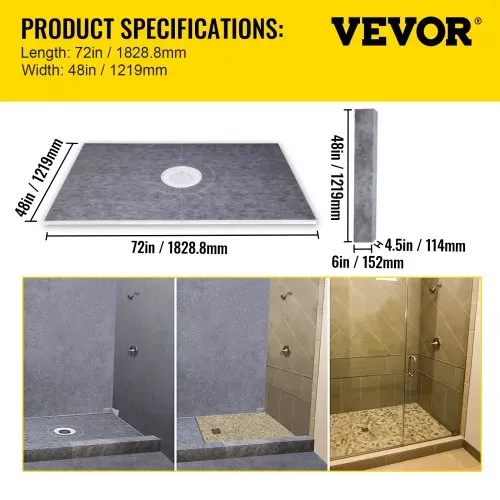 VEVOR Duschschwellen-Set, 48 x 72 Zoll wasserdichte Duschschwellenauflage mit 4 Zoll PVC-Mittelflansch, 4 Zoll Edelstahlgitter, 2 zuschneidbare Duschschwellen und Kelle, Duschwannen-Gefällestäbe passend für Badewanne – Bild 6