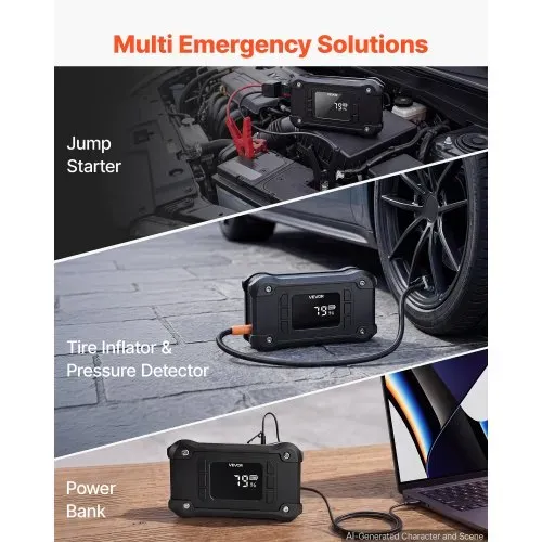 VEVOR Starthilfe Powerbank mit Luftkompressor 8000 A Spitzenleistung Schwarz für 9,0-L-Benzin- / 8,0-L-Dieselmotoren, 150 psi Reifendruck, Automatische Abschaltung, 12-V-Ladegerät und LED-Taschenlampe VEVOR Starthilfe Powerbank mit Luftkompressor 8000 A Spitzenleistung Schwarz für 9,0-L-Benzin- / 8,0-L-Dieselmotoren, 150 psi Reifendruck, Automatische Abschaltung, 12-V-Ladegerät und LED-Taschenlampe