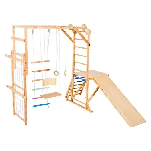 VEVOR Indoor Spielplatz Klettergerüst (8 in 1) aus Holz, 100 kg belastbares Montessori-Kletterspielzeug-Set mit Schaukeln/Klettergerüst/Rutschen/Holzleiter/Strickleiter/Kletternetz/Stange – Bild 9